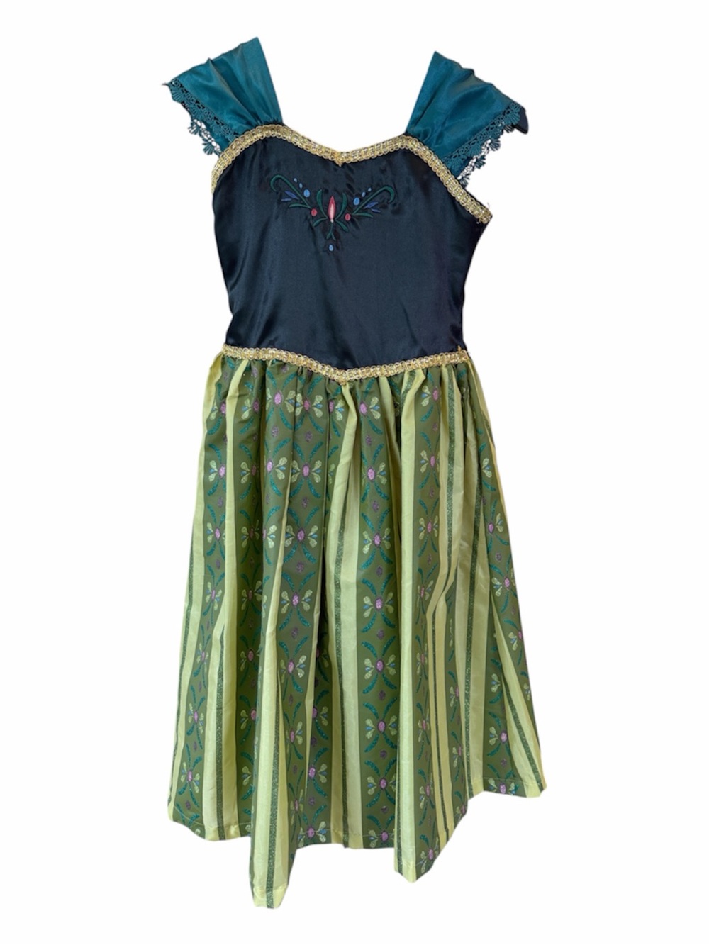 Girl’s Halloween Disney Frozen Princess Anna Dress - Green & Black w Gold Trim